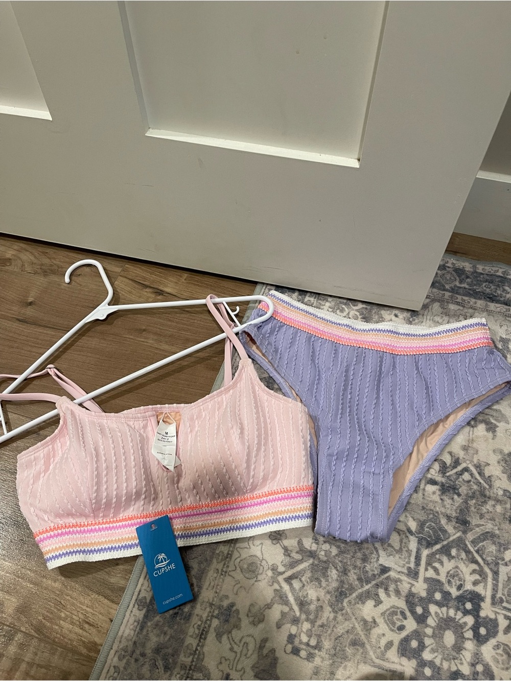 Cupshe Pastel Pink Bralette & Lavender High-Waist Bikini Set